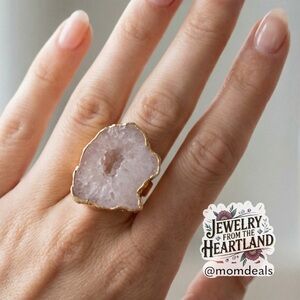 18K Gold Plated Natural Stone Irregular Geode Crystal AdjustableRing “Listing C”